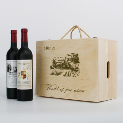红酒盒葡萄酒礼盒红酒木箱子六支2红酒木盒包装盒手提红酒箱6支装