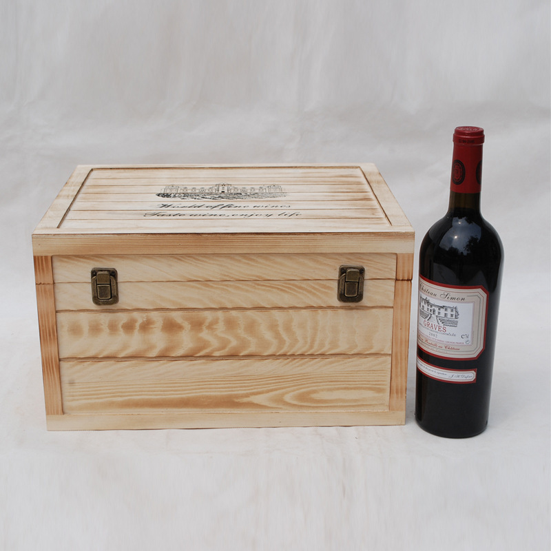 【红酒木盒 六支装实木翻盖烤色葡萄酒包装礼盒 厂家直销】图片,海量精选高清图片库_曹县普连集镇庆斌工艺品厂-中国网库